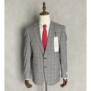 Calvin Klein Men's 40R Suit Jacket Sim Fit Wool Blend Light Grey Plaid NEW